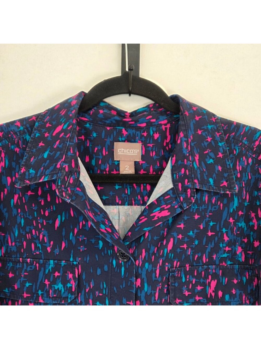 Chico's Crosshatch Weaves Utility Shirt Blouse Top Artsy Art Deco Women's L - Picture 3 of 9